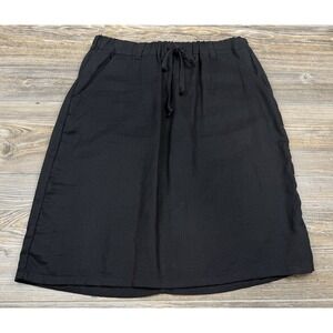 Allen Allen Small Pull-On Drawstring Skirt 100% Linen Pockets Black Coastal Chic